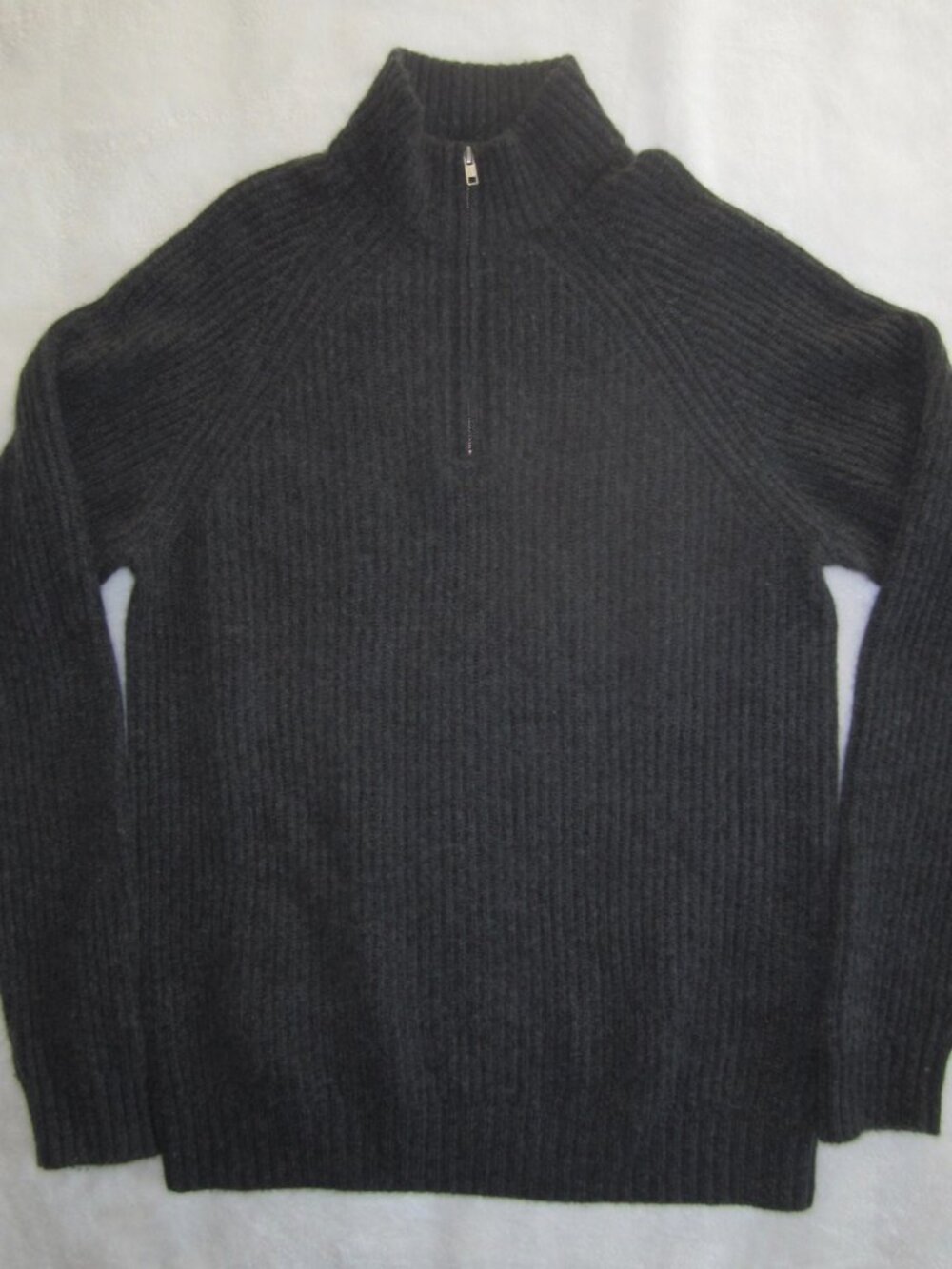 QUNICE Mongolian Cashmere Fisherman Quarter Zip Sweater Charcoal Men's Large - Picture 3 of 10